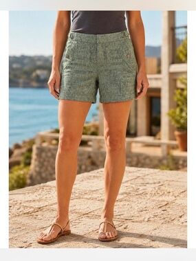 Athleta Voyager Linen Shorts Aspen Olive Green Pockets Lightweight Summer  Sz 18